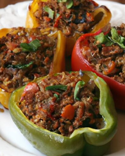 Hearty Stuffed Bell Peppers: Ground Beef and Rice Delight