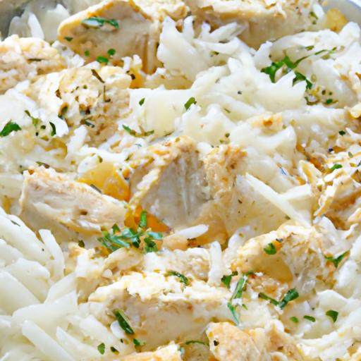 One-Pan Dump-and-Bake Chicken⁣ Tzatziki with Fluffy Rice