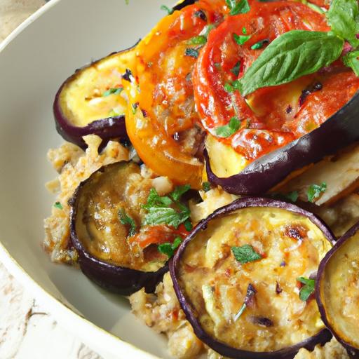 Flavorful couscous Bowl with Roasted Eggplant & Tomatoes