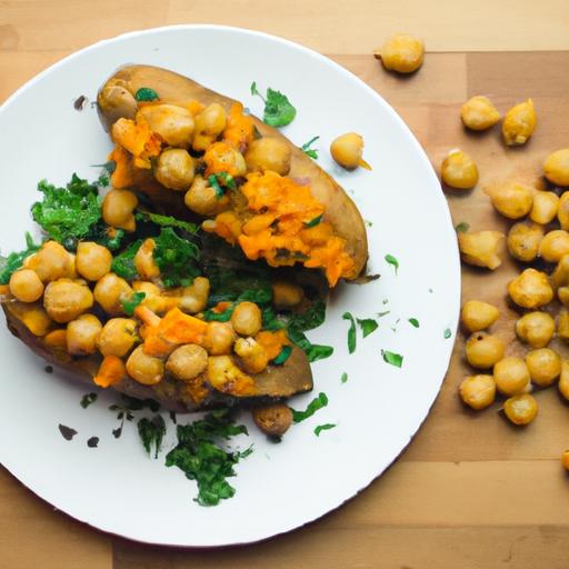 Hearty Stuffed Sweet Potatoes with chickpeas & Spinach Delight